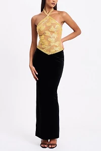 Miss Circle Gazelle Embroidered Vintage Style Maxi Dress