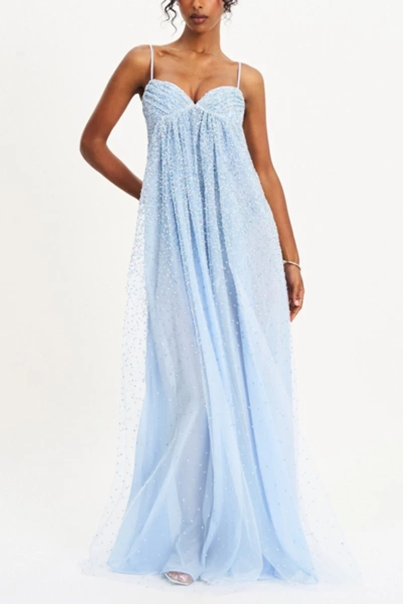 Miss Circle Wallie Strappy Rhinestone Embellished Maxi Dress