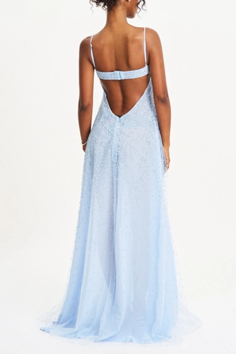 Miss Circle Wallie Strappy Rhinestone Embellished Maxi Dress