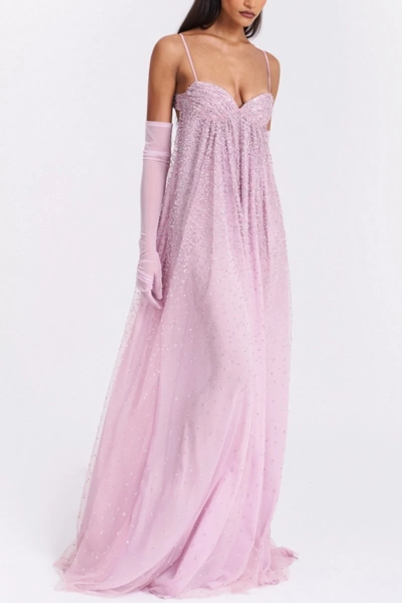 Miss Circle Wallie Strappy Rhinestone Embellished Maxi Dress