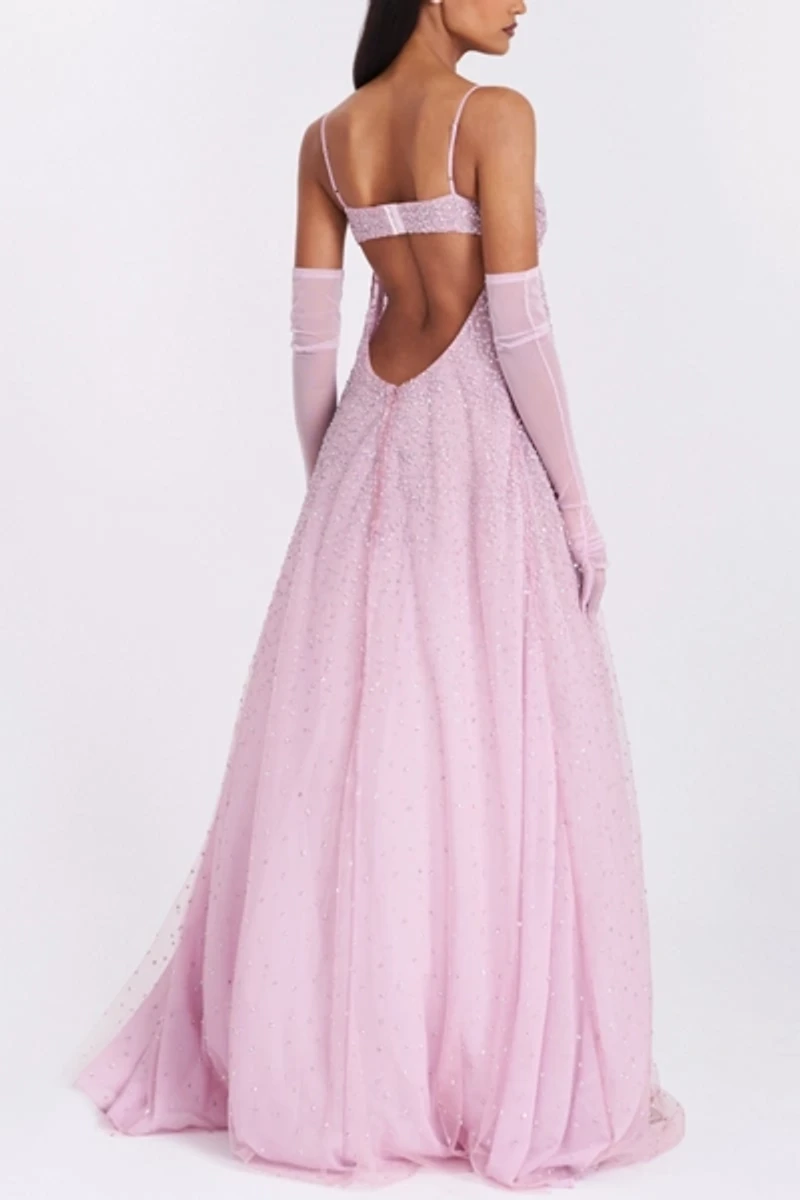Miss Circle Wallie Strappy Rhinestone Embellished Maxi Dress