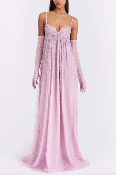 Miss Circle Wallie Strappy Rhinestone Embellished Maxi Dress