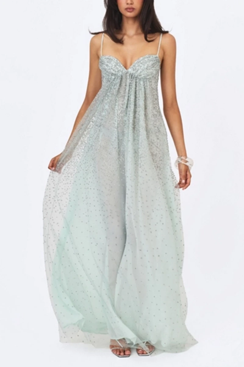 Miss Circle Wallie Strappy Rhinestone Embellished Maxi Dress