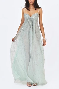 Miss Circle Wallie Strappy Rhinestone Embellished Maxi Dress