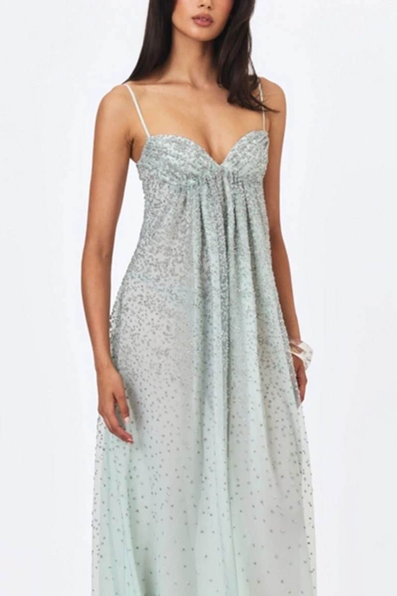 Miss Circle Wallie Strappy Rhinestone Embellished Maxi Dress