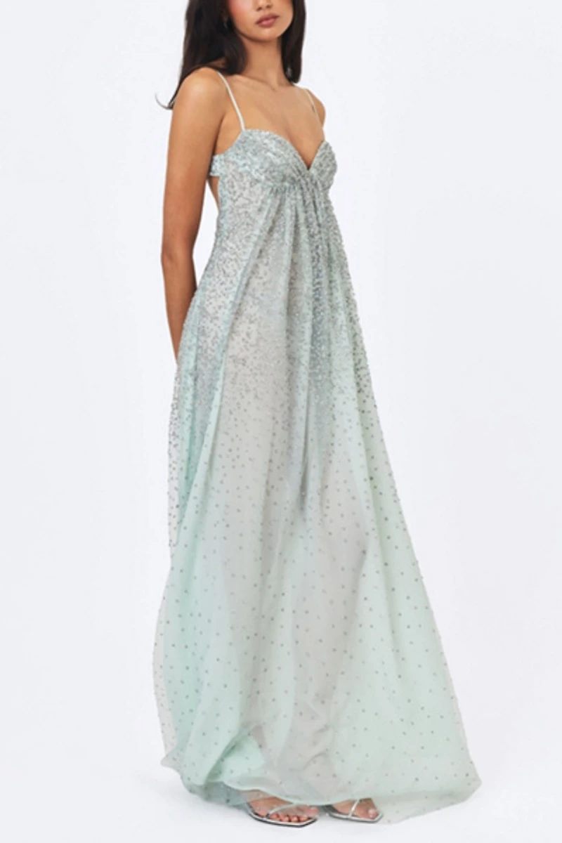 Miss Circle Wallie Strappy Rhinestone Embellished Maxi Dress