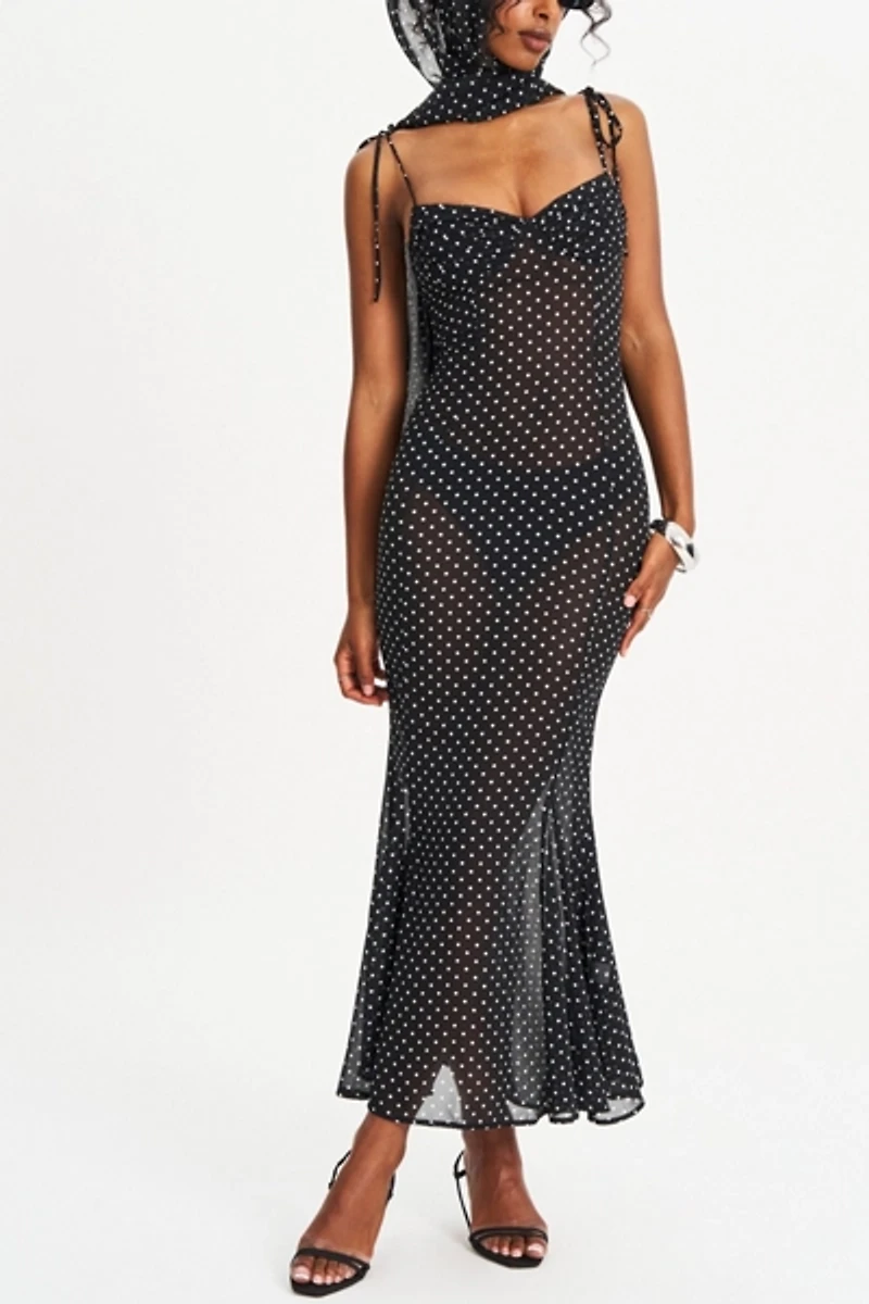 Miss Circle Yadira Mesh Chiffon Polka Dot Dress