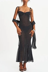 Miss Circle Yadira Mesh Chiffon Polka Dot Dress