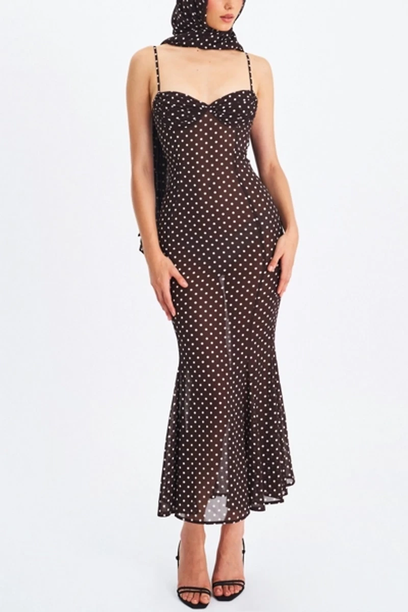 Miss Circle Yadira Mesh Chiffon Polka Dot Dress