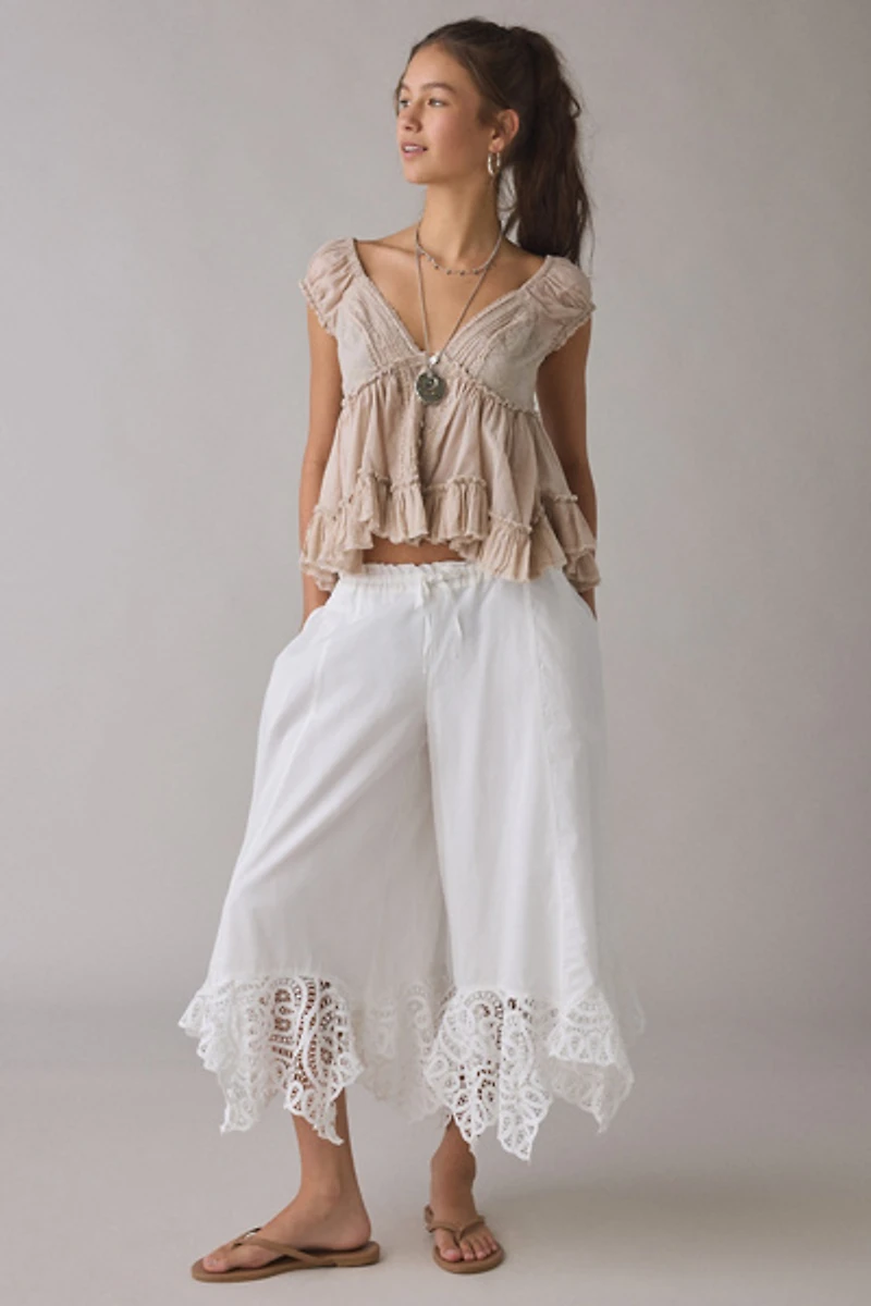 Kimchi Blue Pinky Promise Lace Trim Wide Leg Pant
