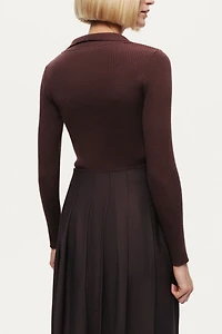 Nocturne Zip-Front Ribbed Knit Top