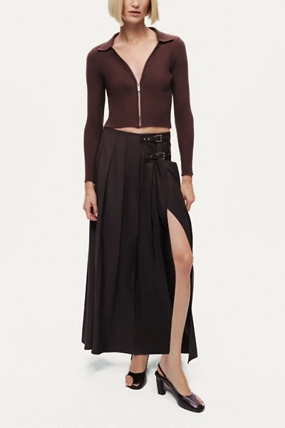 Nocturne Zip-Front Ribbed Knit Top