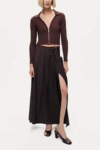 Nocturne Zip-Front Ribbed Knit Top