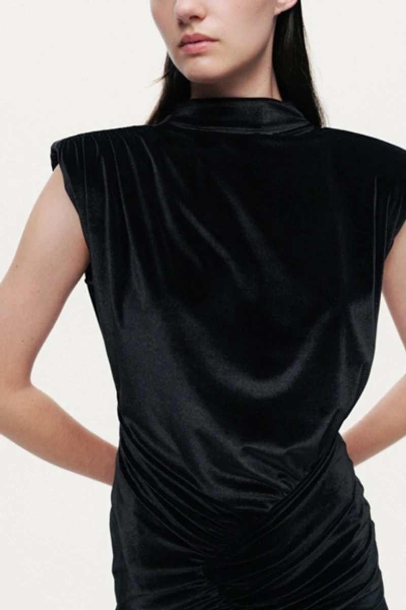 Nocturne High-Neck Ruched Midi Dress