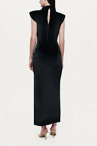 Nocturne High-Neck Ruched Midi Dress