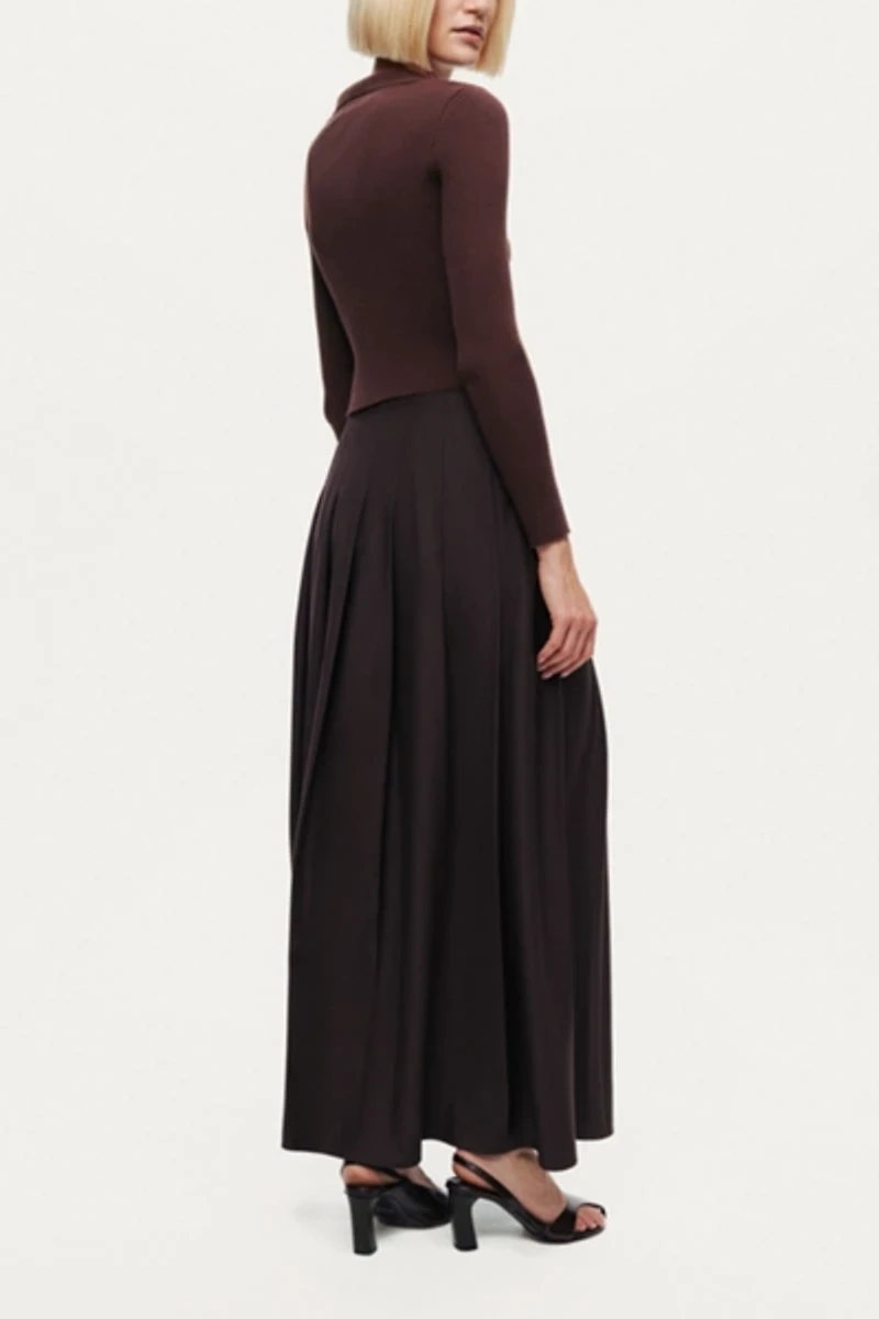Nocturne Belted Pleated Maxi Skirt