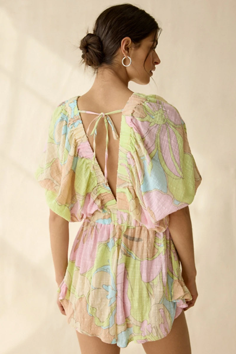 Out From Under Sandy Beach Plunging Short Sleeve Romper