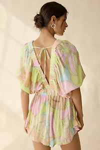 Out From Under Sandy Beach Plunging Short Sleeve Romper