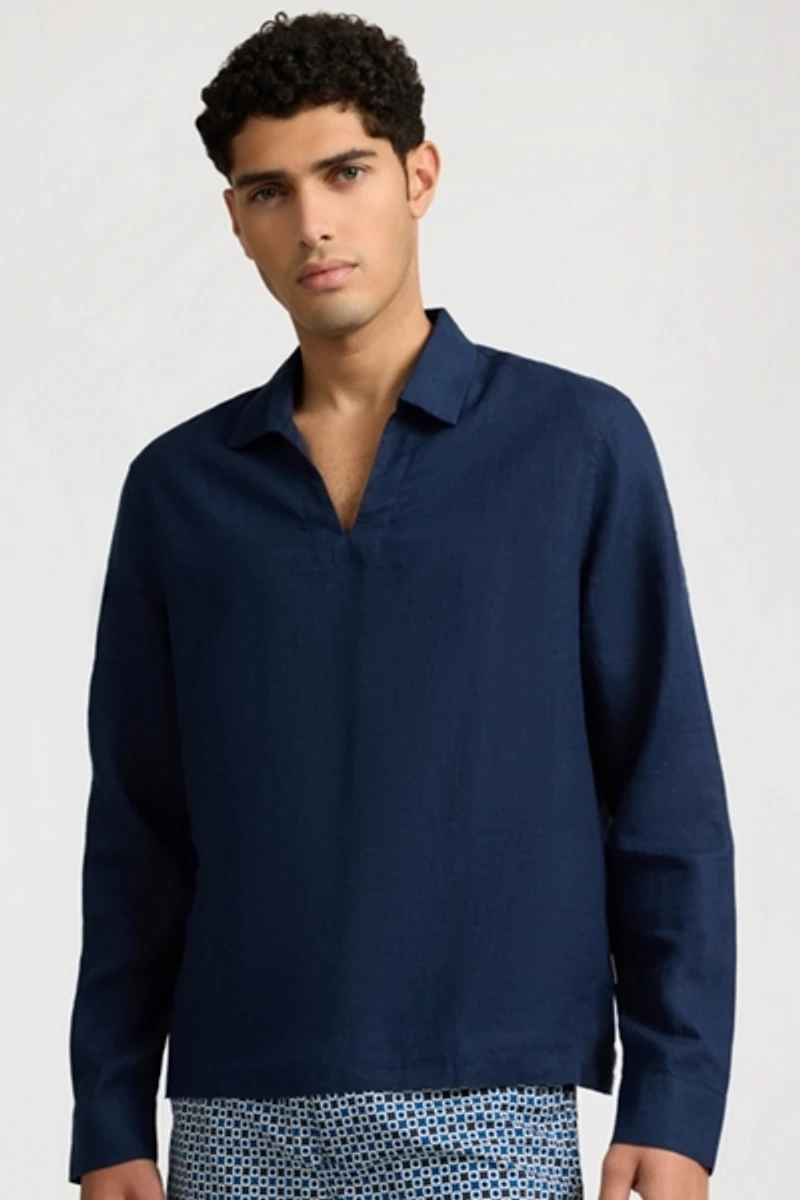 Onia Linen Long Sleeve Popover Shirt