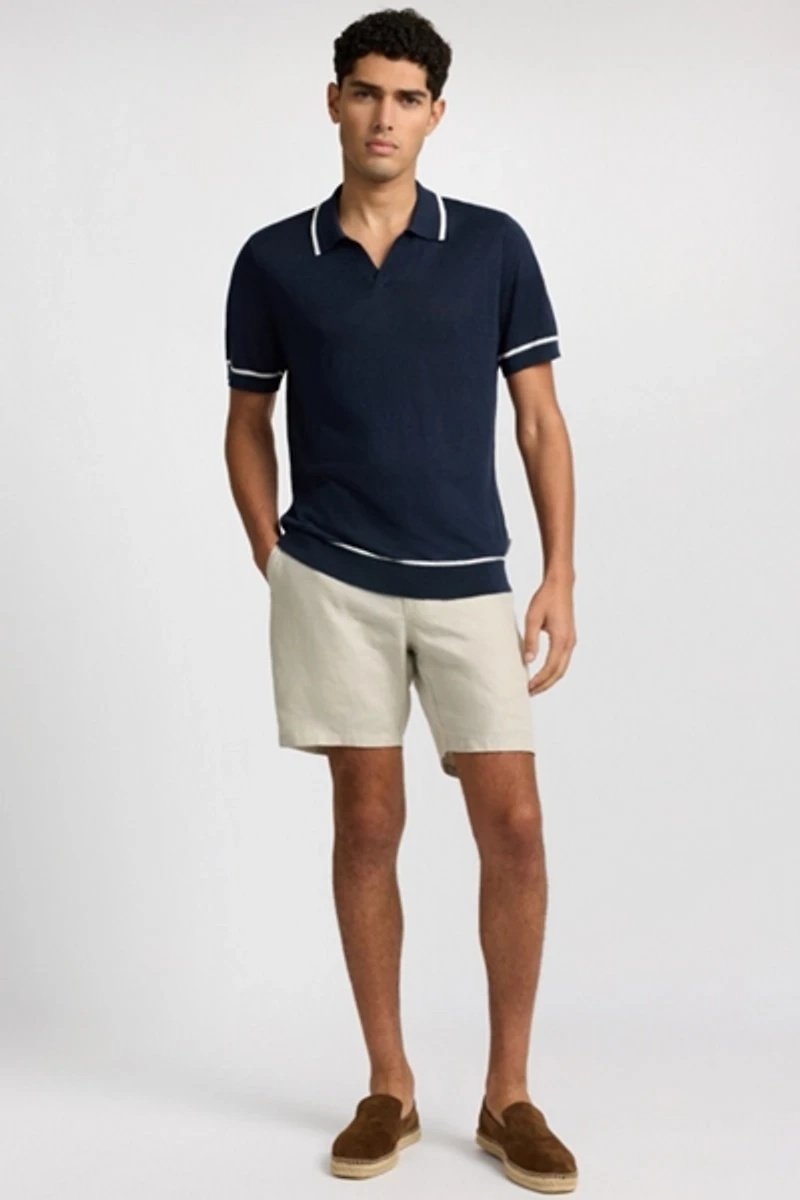 Onia Linen Johnny Collar Polo Sweater