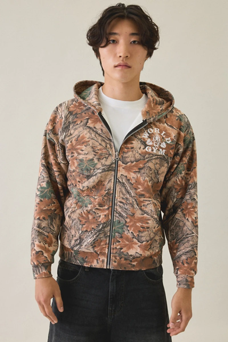 World Gym Graphic Camo Zip-Up Hoodie Sweatshirt