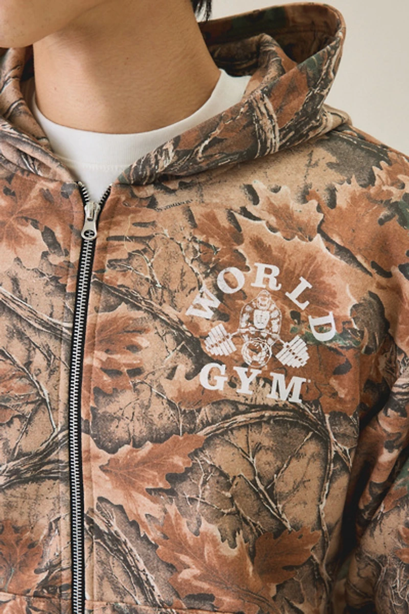 World Gym Graphic Camo Zip-Up Hoodie Sweatshirt