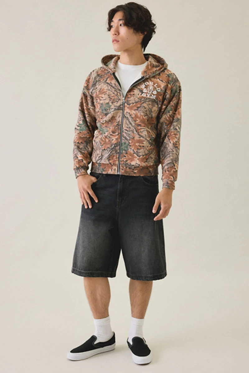 World Gym Graphic Camo Zip-Up Hoodie Sweatshirt