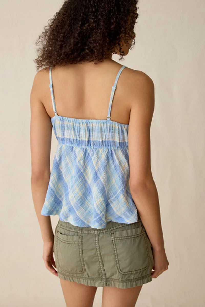 BDG Molly Plaid Ruched Babydoll Cami