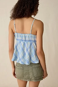 BDG Molly Plaid Ruched Babydoll Cami