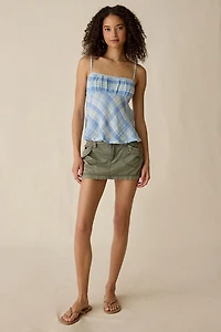BDG Molly Plaid Ruched Babydoll Cami