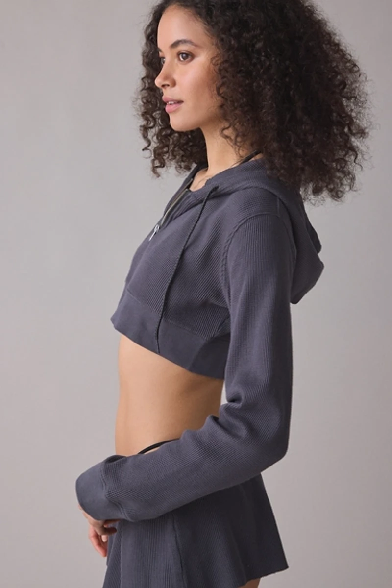 Out From Under So Fetch Waffle Knit Cropped Zip-Up Hoodie Sweatshirt