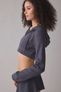 Out From Under So Fetch Waffle Knit Cropped Zip-Up Hoodie Sweatshirt
