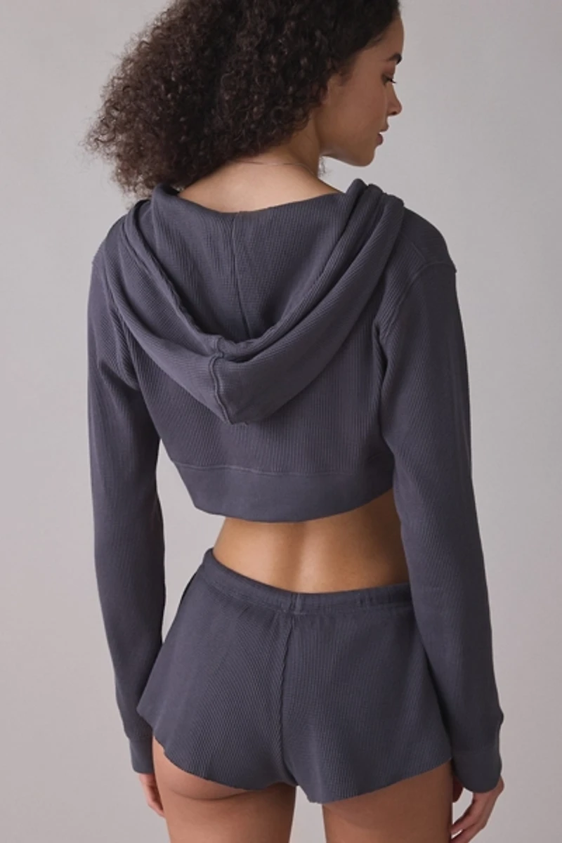 Out From Under So Fetch Waffle Knit Cropped Zip-Up Hoodie Sweatshirt