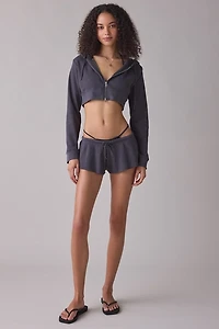 Out From Under So Fetch Waffle Knit Cropped Zip-Up Hoodie Sweatshirt