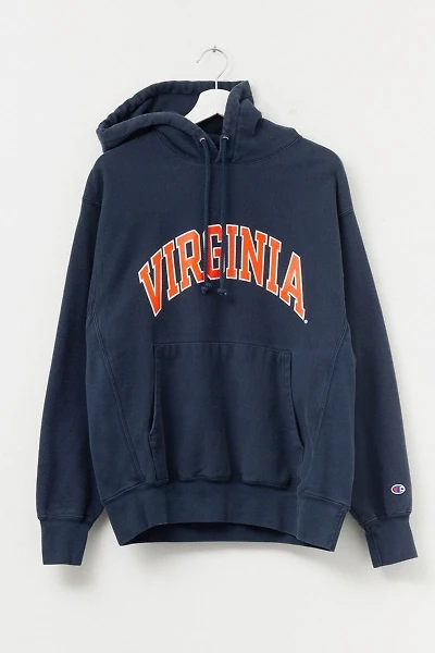 Vintage Y2K Champion Virginia Navy Blue Reverse Weave Spell Out Hoodie Sweatshirt