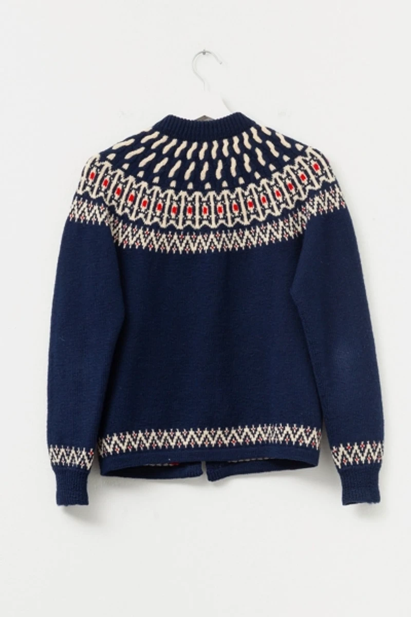 Vintage 1960s Danish Blue Wool Sweater Metal Buttons