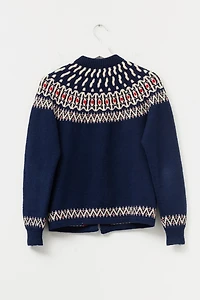 Vintage 1960s Danish Blue Wool Sweater Metal Buttons