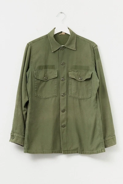 Vintage 1970s Distressed Green Sateen Cotton Button Up Work Shirt