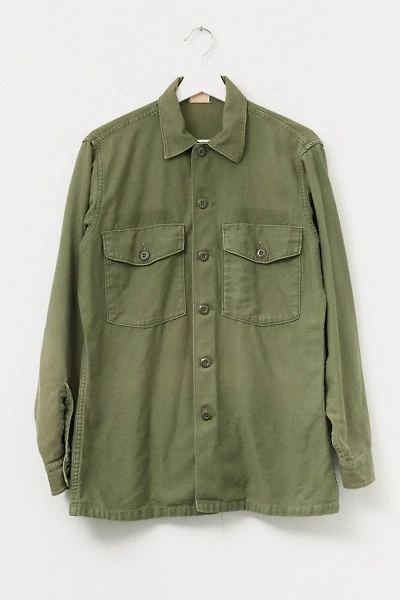 Vintage 1970s Distressed Cotton Sateen Green Button Up Work Shirt
