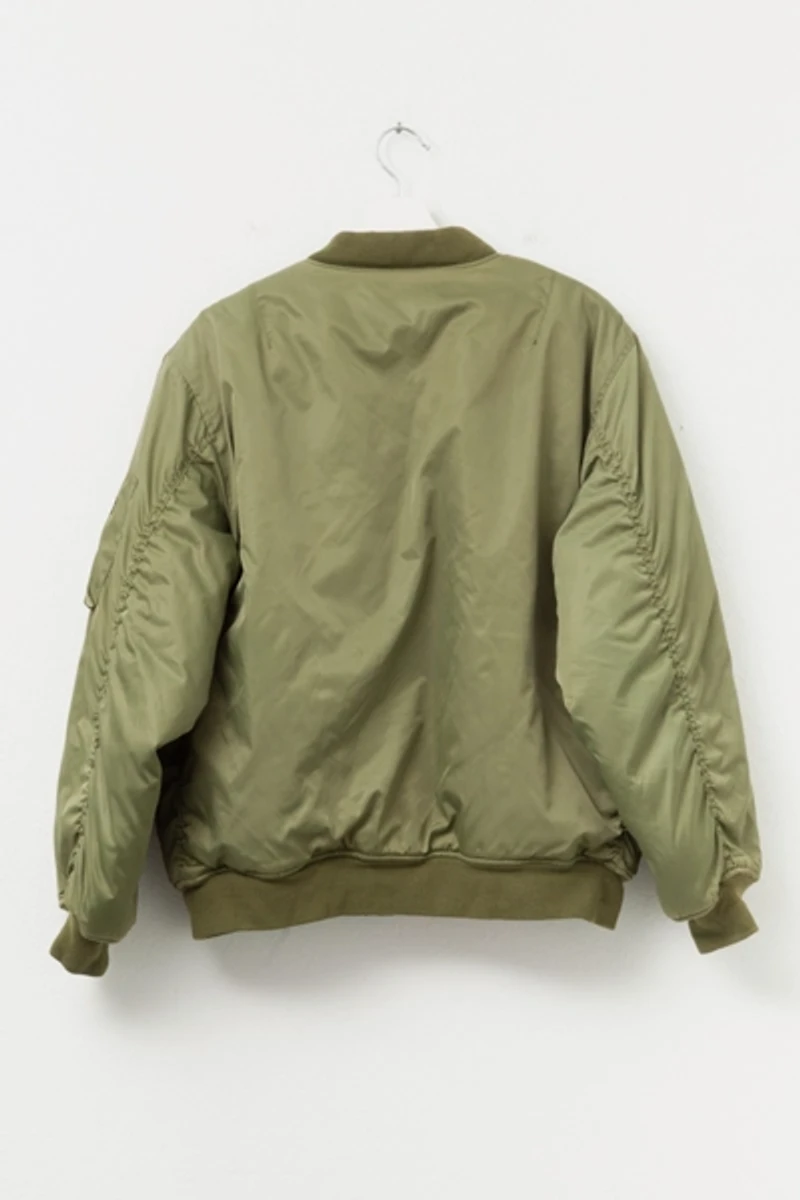 Vintage 1980s Distressed Green Nylon Bomber Flight Jacket