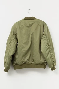 Vintage 1980s Distressed Green Nylon Bomber Flight Jacket