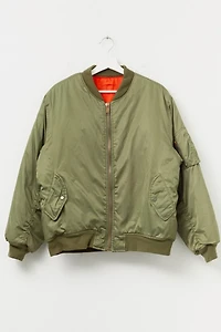 Vintage 1980s Distressed Green Nylon Bomber Flight Jacket
