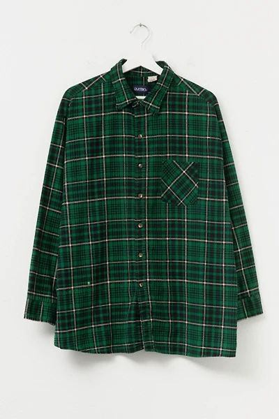 Vintage 1980s Green Black Plaid Cotton Flannel Button Up Shirt Made in USA