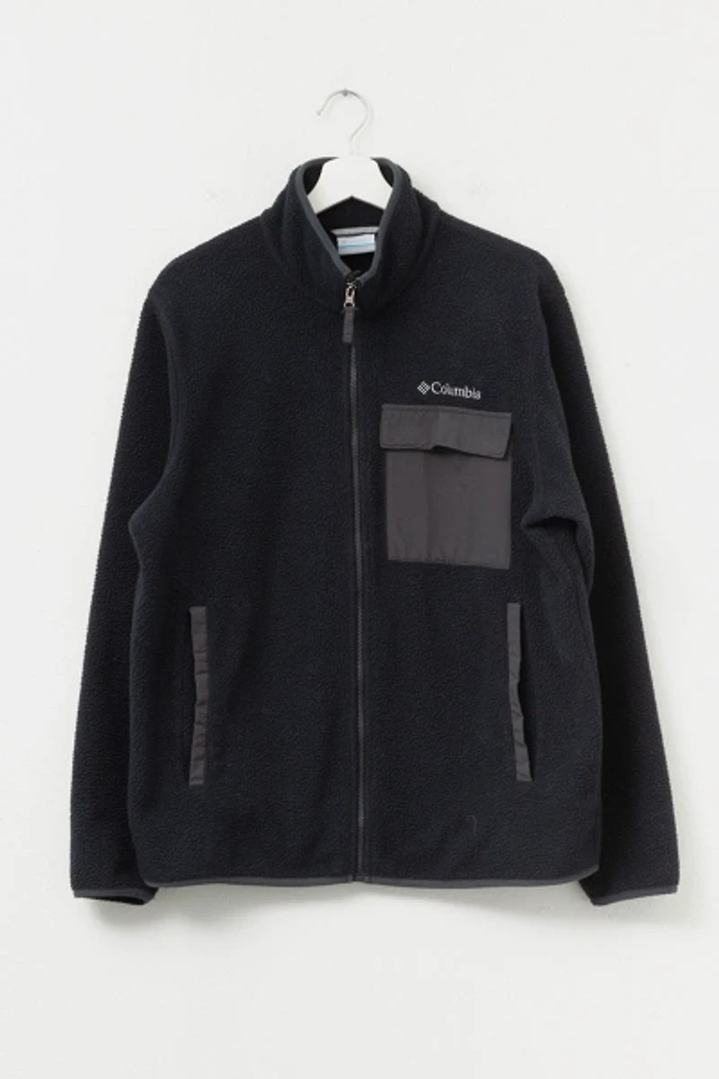 Vintage 1990s Columbia Black Zipper Fleece Velcro Pocket