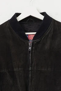 Vintage 1990s Distressed Black Suede Leather Bomber Jacket