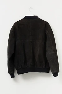 Vintage 1990s Distressed Black Suede Leather Bomber Jacket