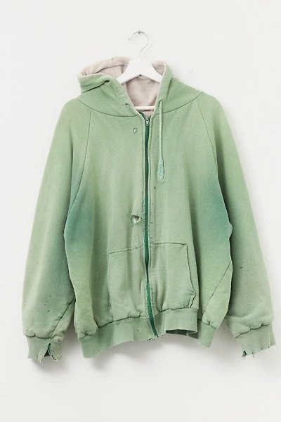 Vintage 1990s Distressed Green Thermal Lined Zipper Hoodie Sweatshirt