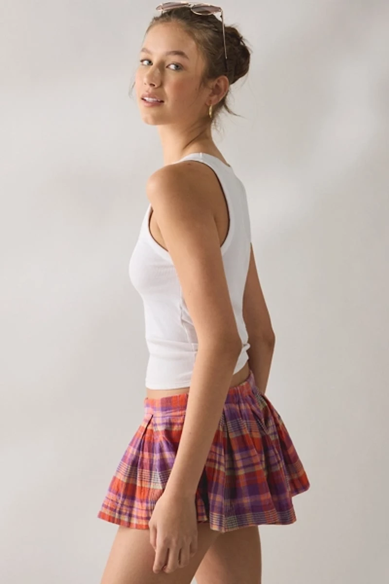 Kimchi Blue Talia Check Trapeze Pleated Shorts