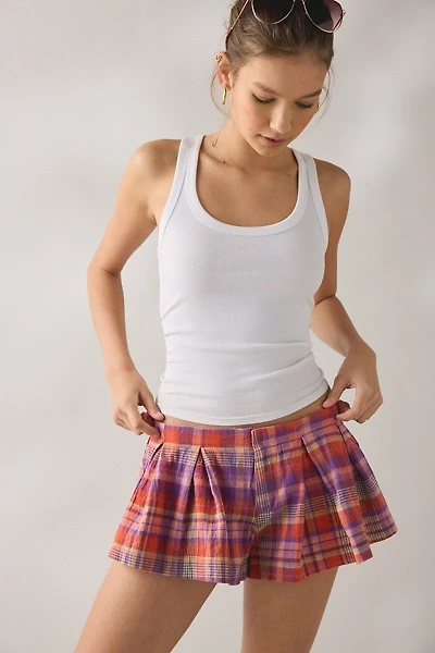 Kimchi Blue Talia Check Trapeze Pleated Shorts