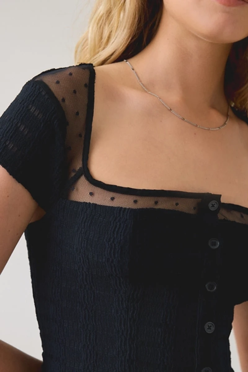 UO Lights Out Square Neck Short Sleeve Fitted Blouse